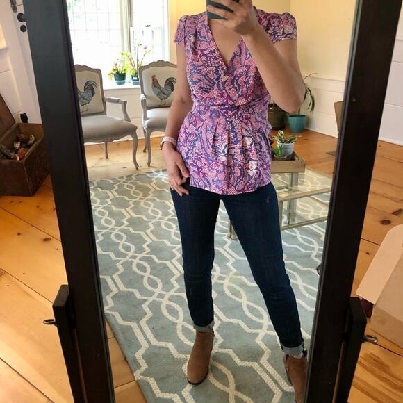 Banana Republic Colorful Animal Print Wrap Top, XS - Picture 1 of 11